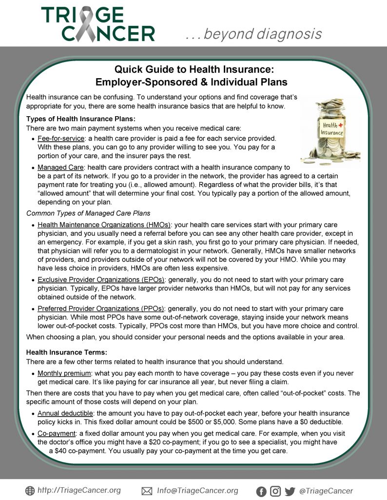 Quick Guides Triage Cancer Finances Work Insurance Triage Cancer