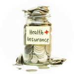 A glass jar is filled with coins. It has a sticky note on it that says "health insurance," representing the understanding health insurance webinar.