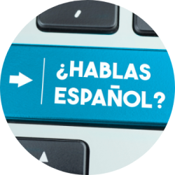 Recursos en español. A keyboard key that says Hablas Espanol