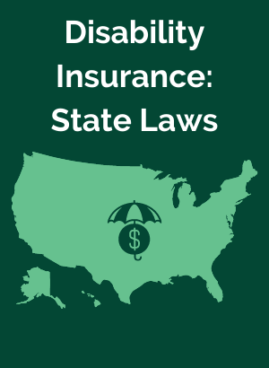 Triage Cancer: Disability Insurance State Laws. A map of the US has an umbrella with a $ sign underneath it.