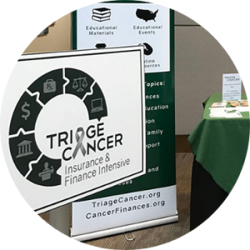 Signs are displayed for the Triage Cancer Insurance & Finance Intensive