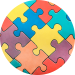 Colorful puzzle pieces linked together