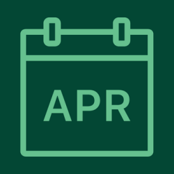 A dark green background with a light green outline of a calendar with the abbreviation "Apr" for April.