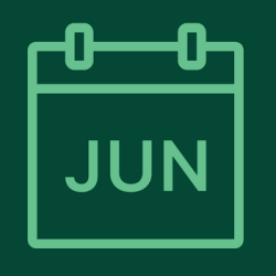 A dark green background with a light green outline of a calendar with the abbreviation "Jun" for June.