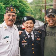 Three veterans learning about cancer resources