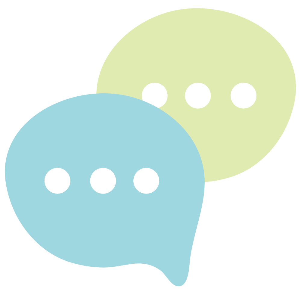 Overlapping blue and green speech though bubbles